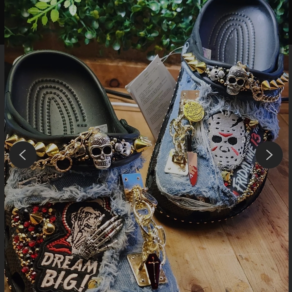 Halloween Skull Embellished Denim Crocs